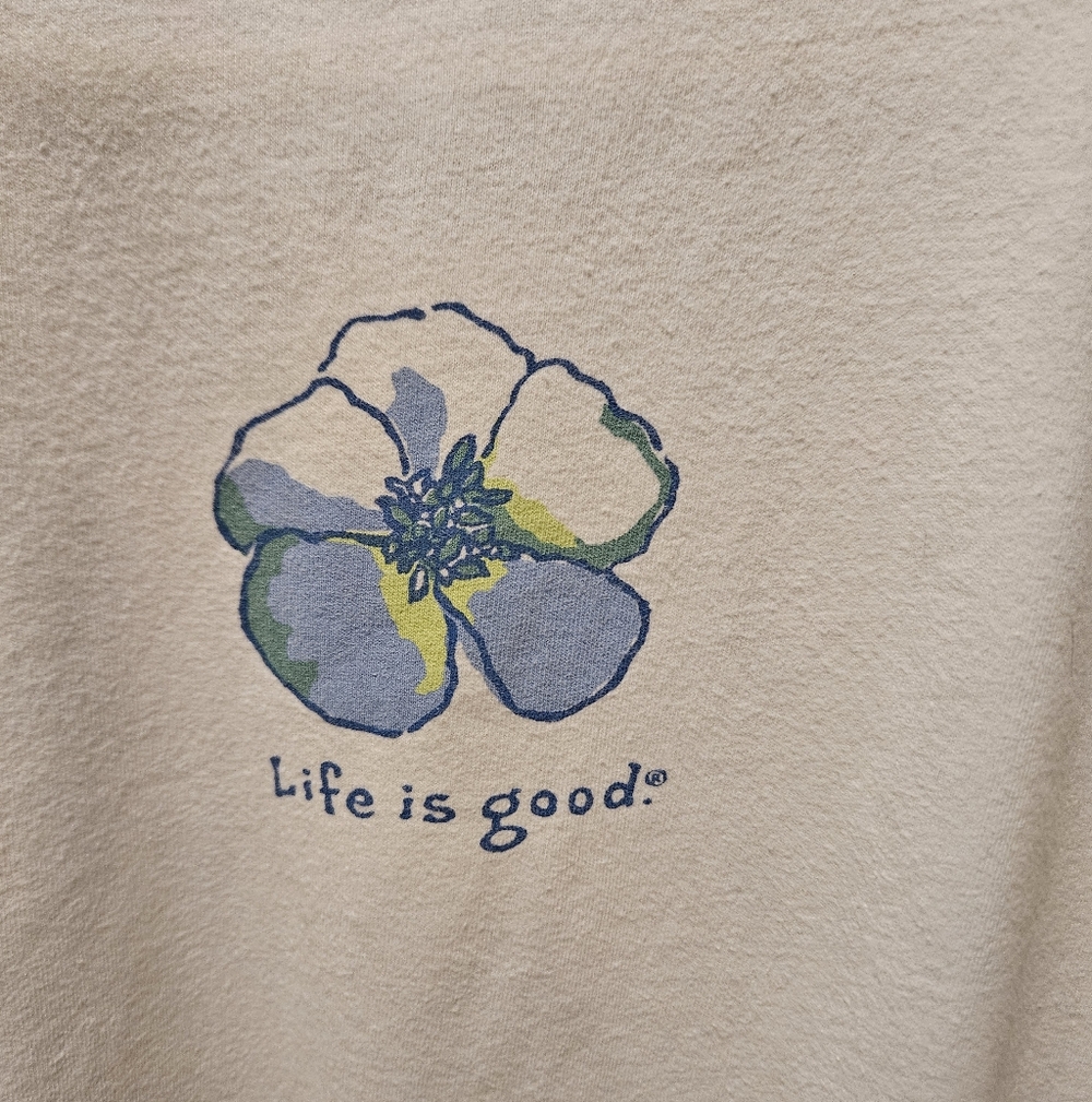 Life Is GOOD womens White T-shirt With Flower